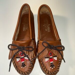 Minnetonka Brown Leather Moccasins with Beaded Design